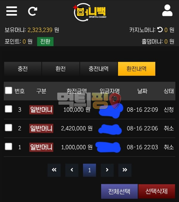 머니백 먹튀 확정 증거자료